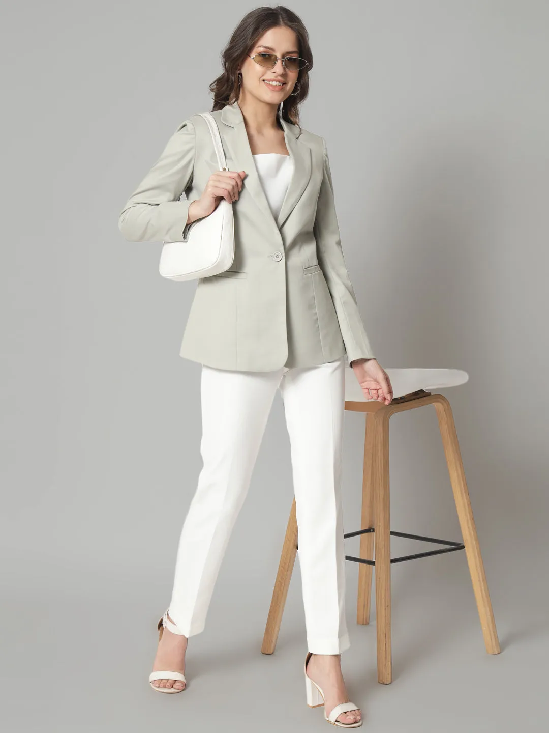 Notched Collar Blazer- Sage Green