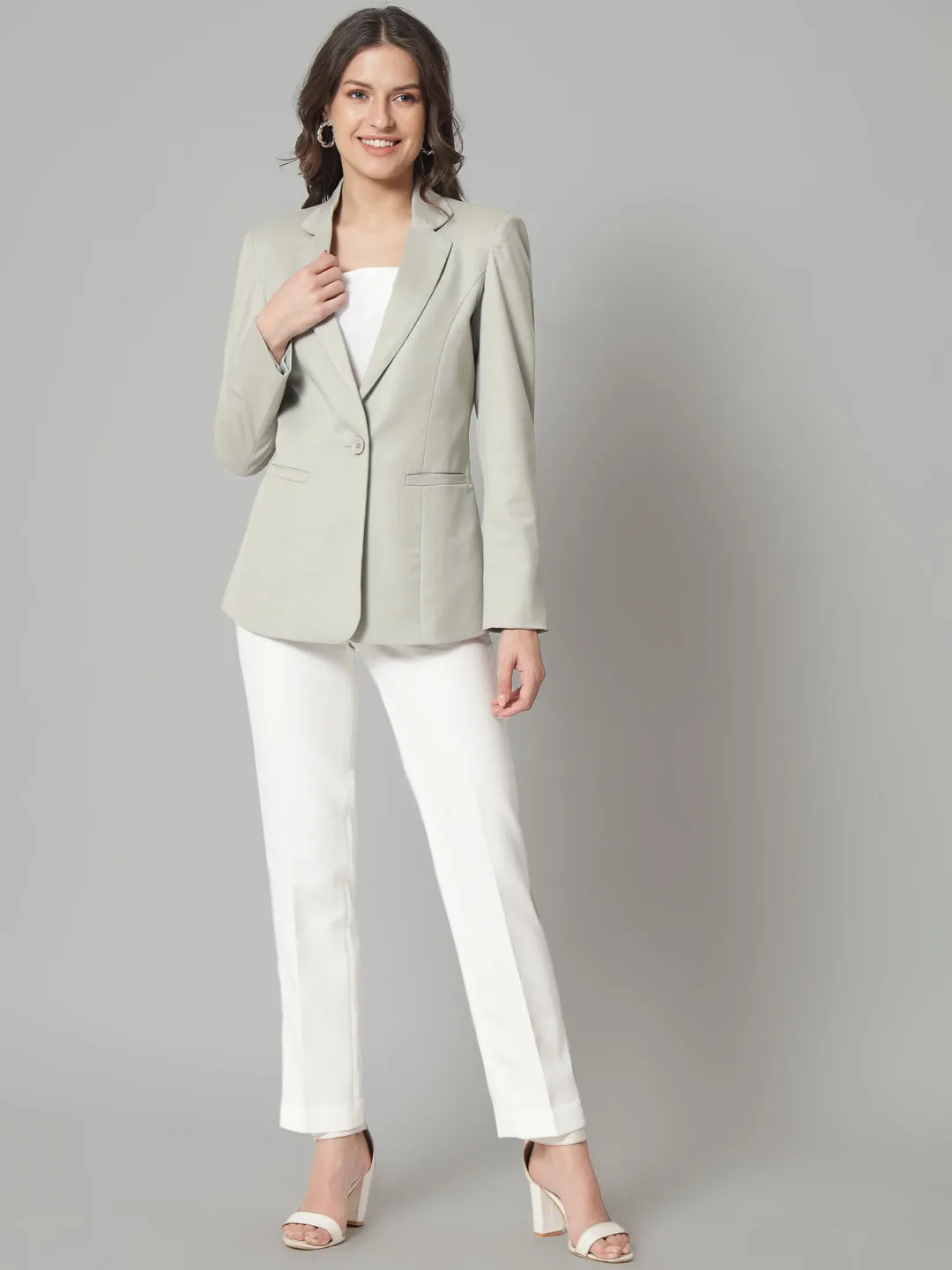 Notched Collar Blazer- Sage Green