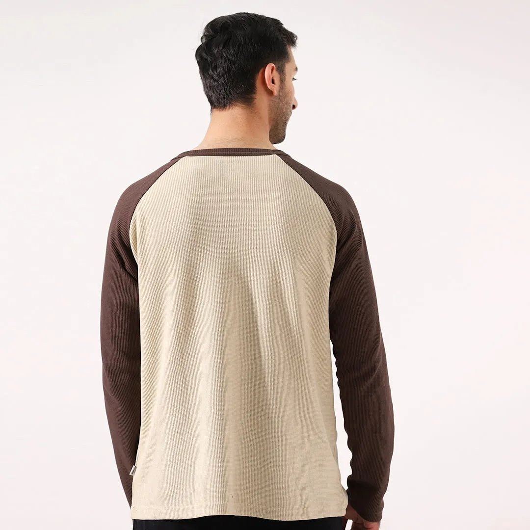 Offwhite/Brown Raglan Long Sleeve Waffle T-Shirt