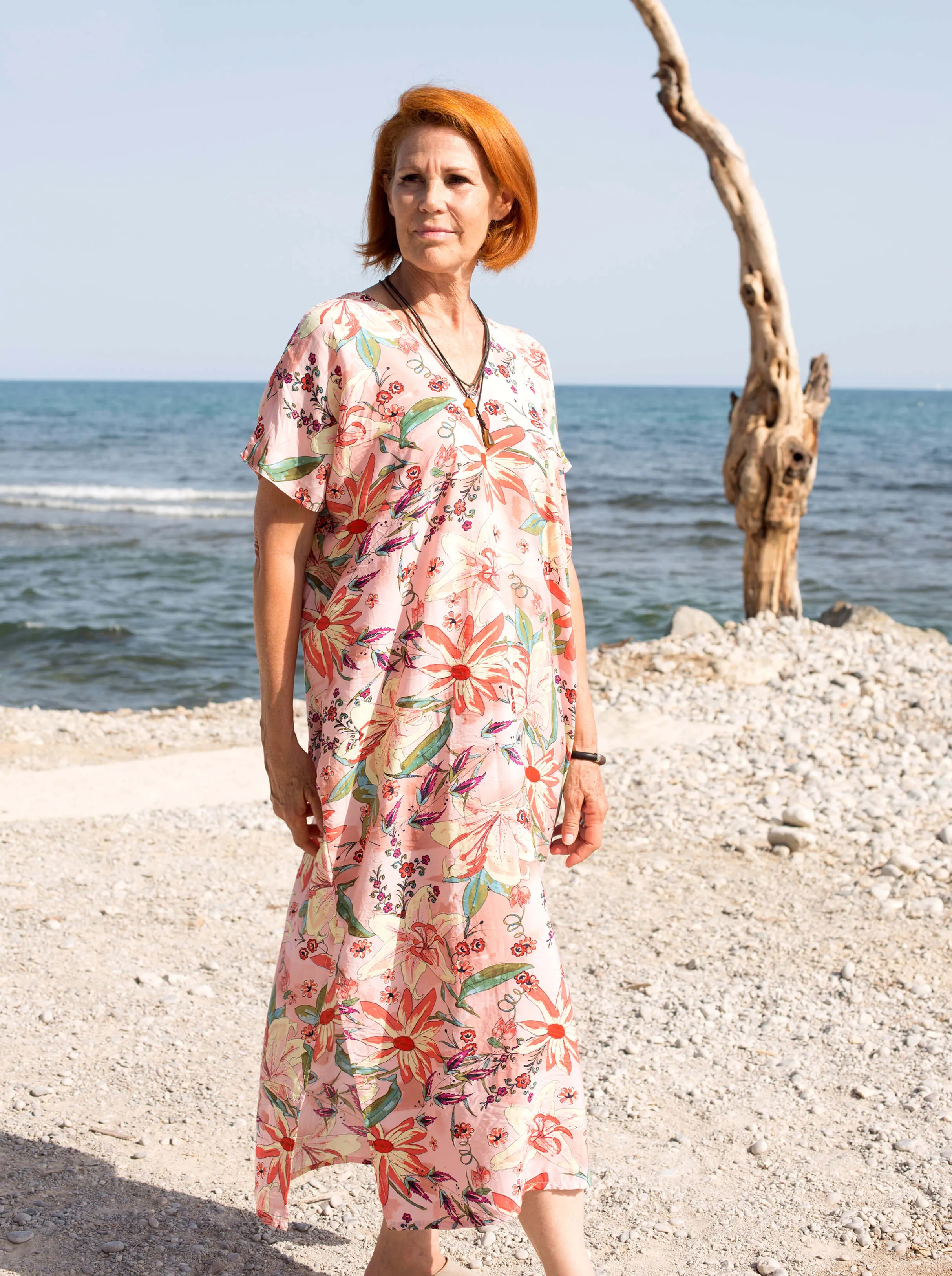 Orange Floral Print Kaftan Dress