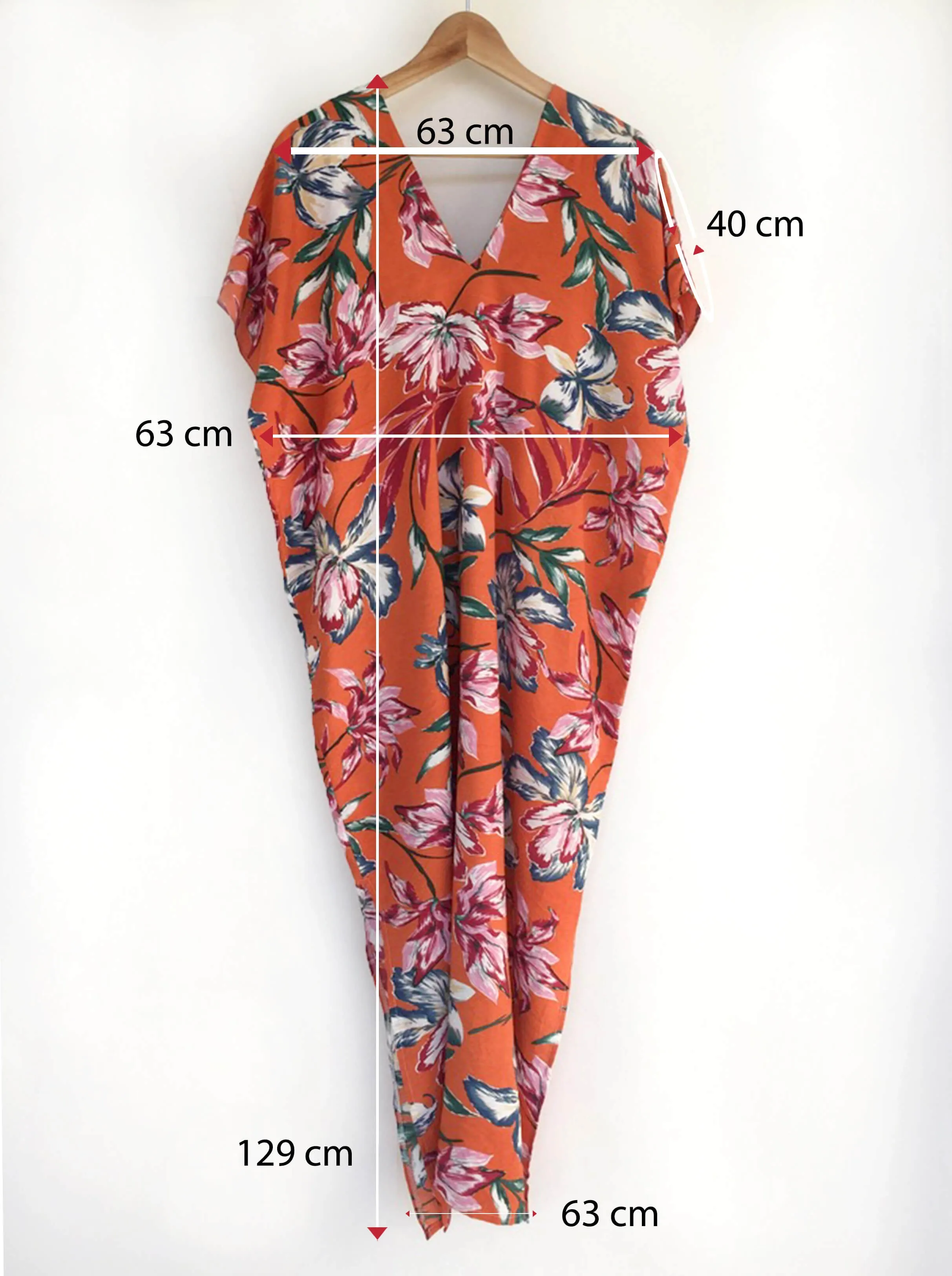 Orange Floral Print Kaftan Dress