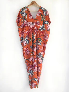 Orange Floral Print Kaftan Dress