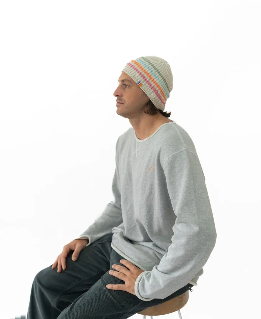 Organic Cotton Beanie Thin Stripe | Oatmeal