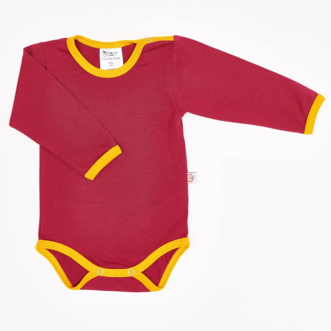 Organic longsleeve baby body "Jersey Bordeaux" - 93% organic cotton, 7% elasthane