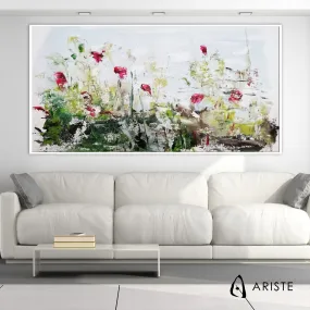 Pink & green large abstract floral painting made to order in a custom size