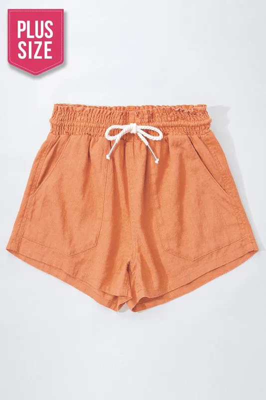 PLUS ROPE DRAWSTRING LINEN SHORTS