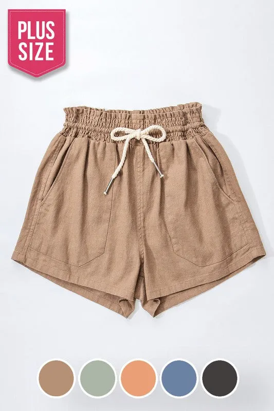 PLUS ROPE DRAWSTRING LINEN SHORTS