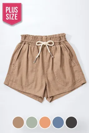 PLUS ROPE DRAWSTRING LINEN SHORTS