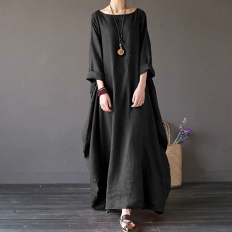 Plus Size Linen Bohemian Summer Dress, Boho Dress For Women