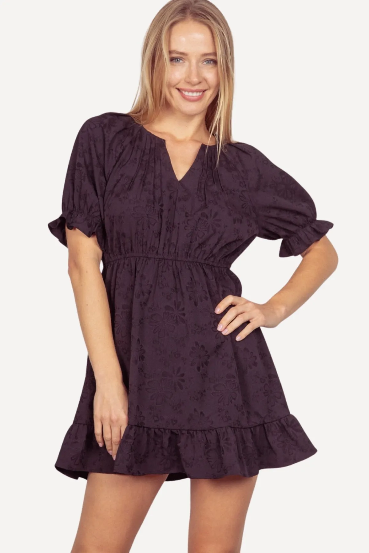 Puff Sleeve Floral Mini Dress - Black