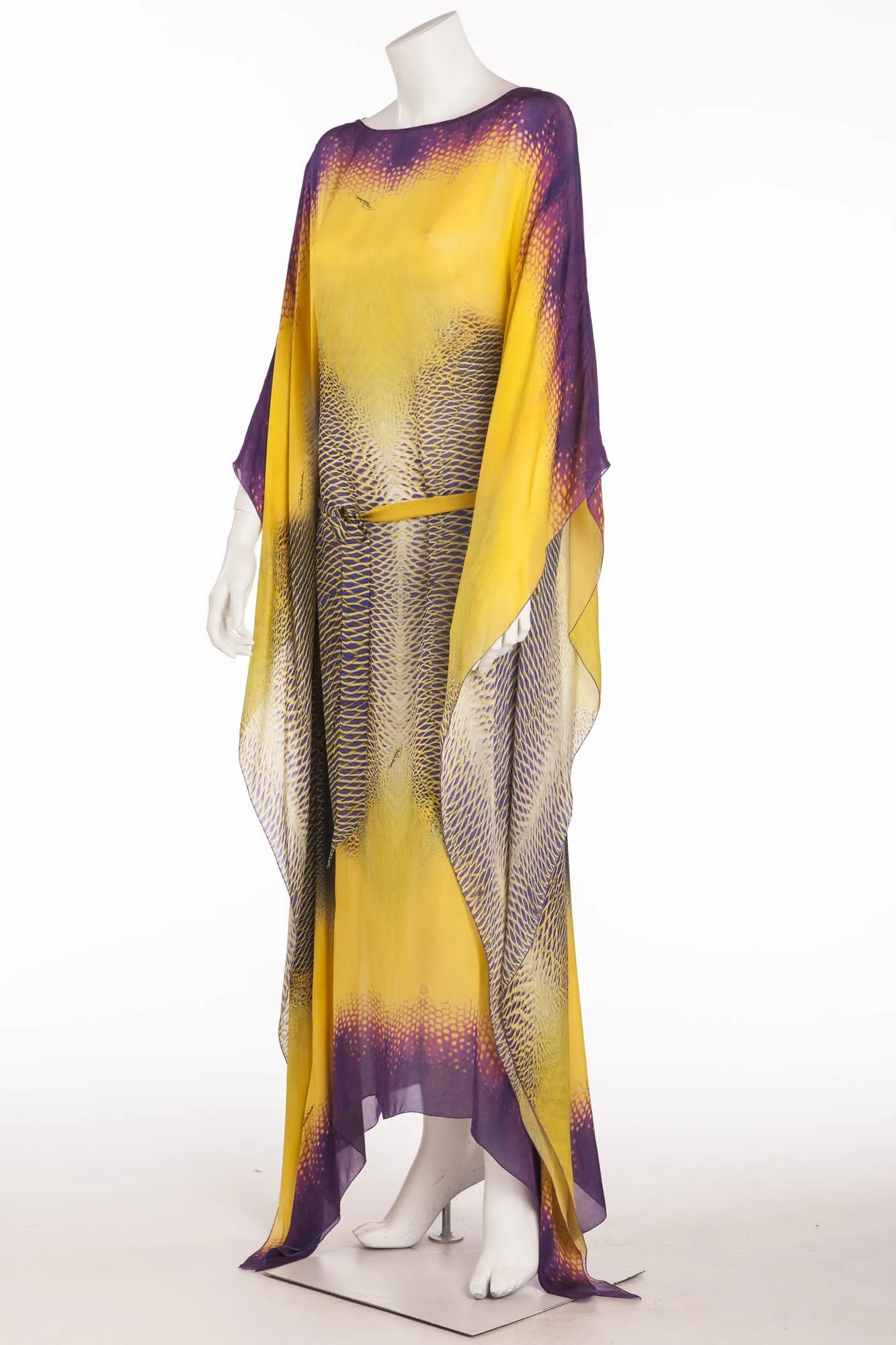 Roberto Cavalli  - Purple, Gold & Green Caftan Dress with Belt -