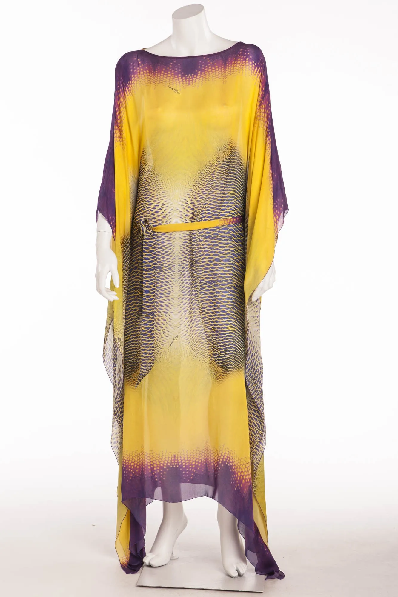 Roberto Cavalli  - Purple, Gold & Green Caftan Dress with Belt -