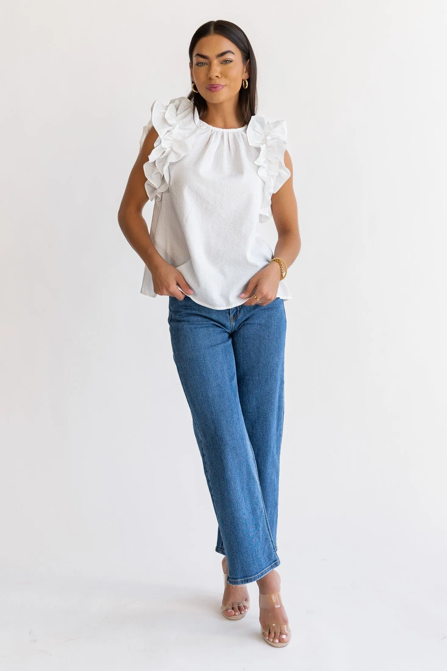 Ruffle Me Up White Top