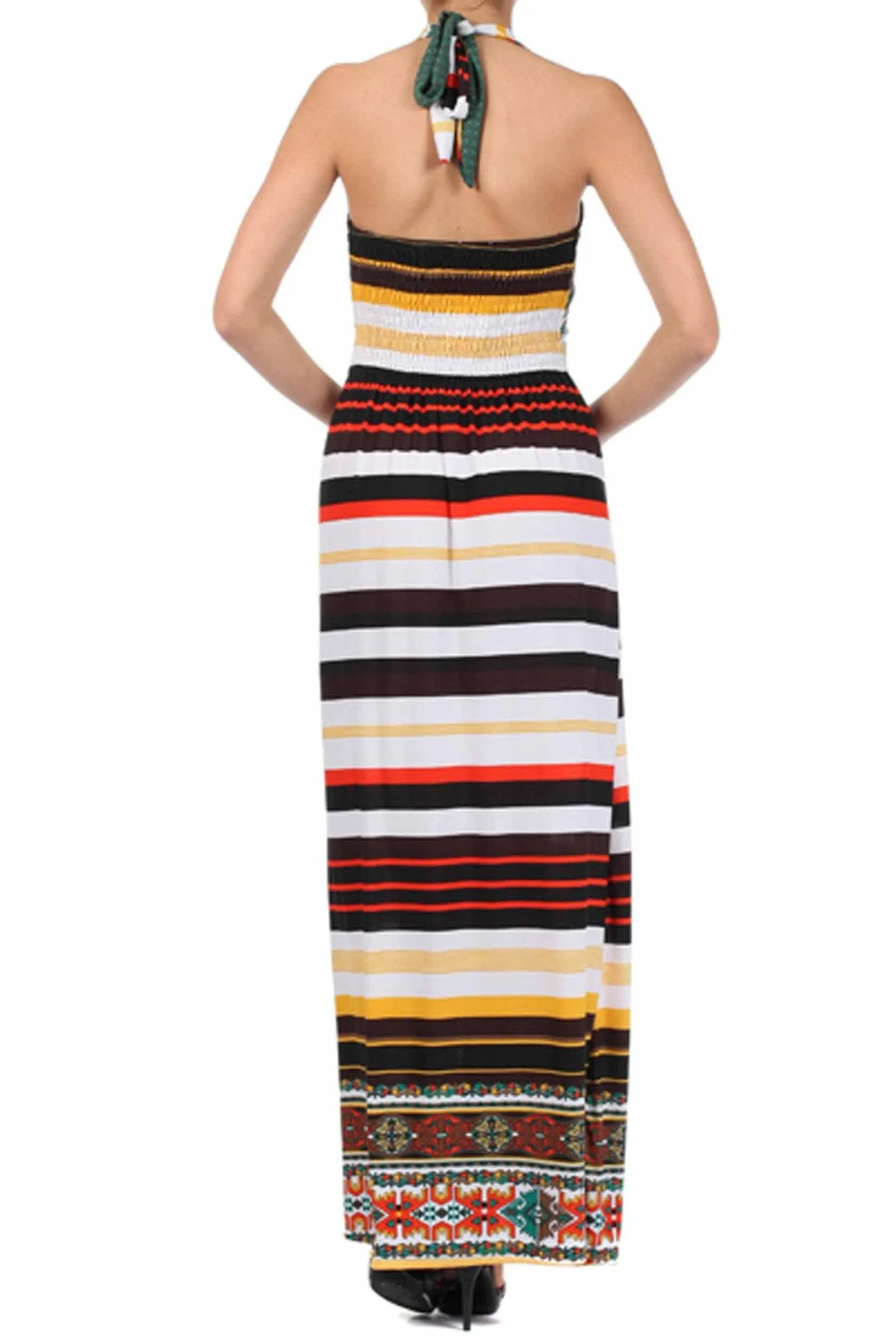 Sakkas Aztec Stripe Medallion Halter Maxi Dress