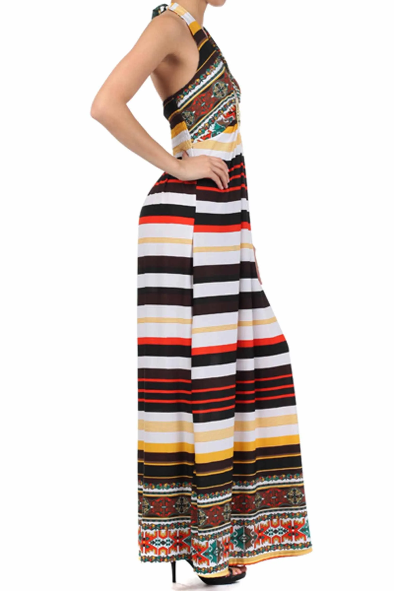 Sakkas Aztec Stripe Medallion Halter Maxi Dress