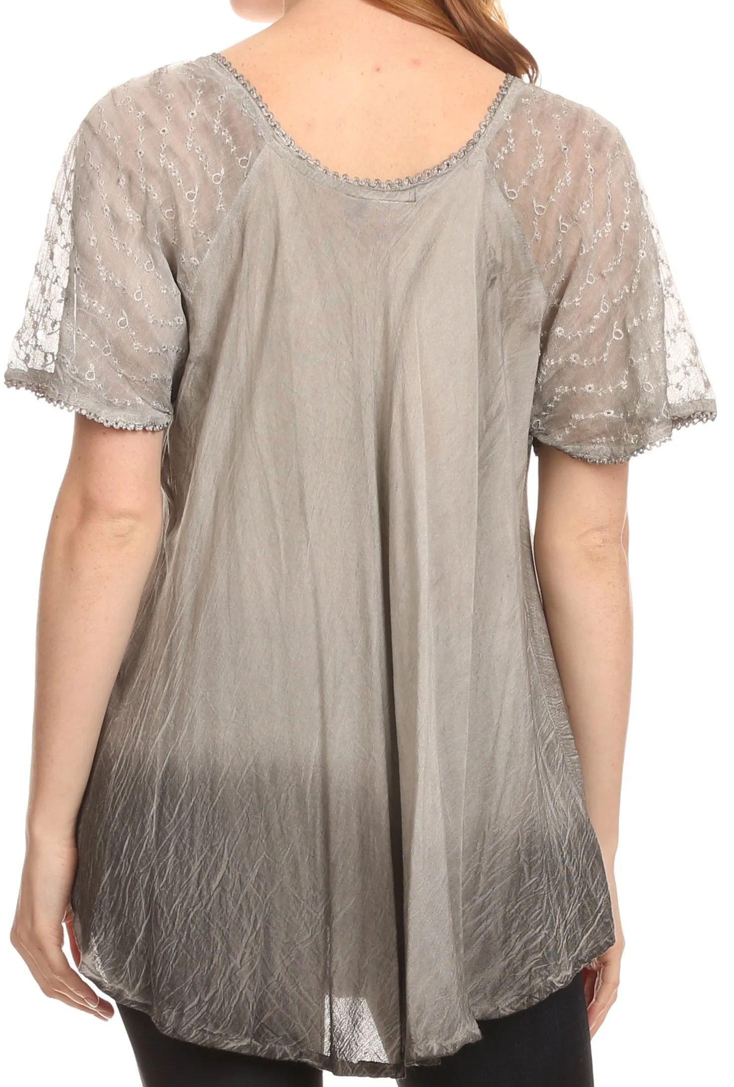 Sakkas Vilma Long Blouse With Embroidery Lace Cap Sleeves And Corset Enclosure