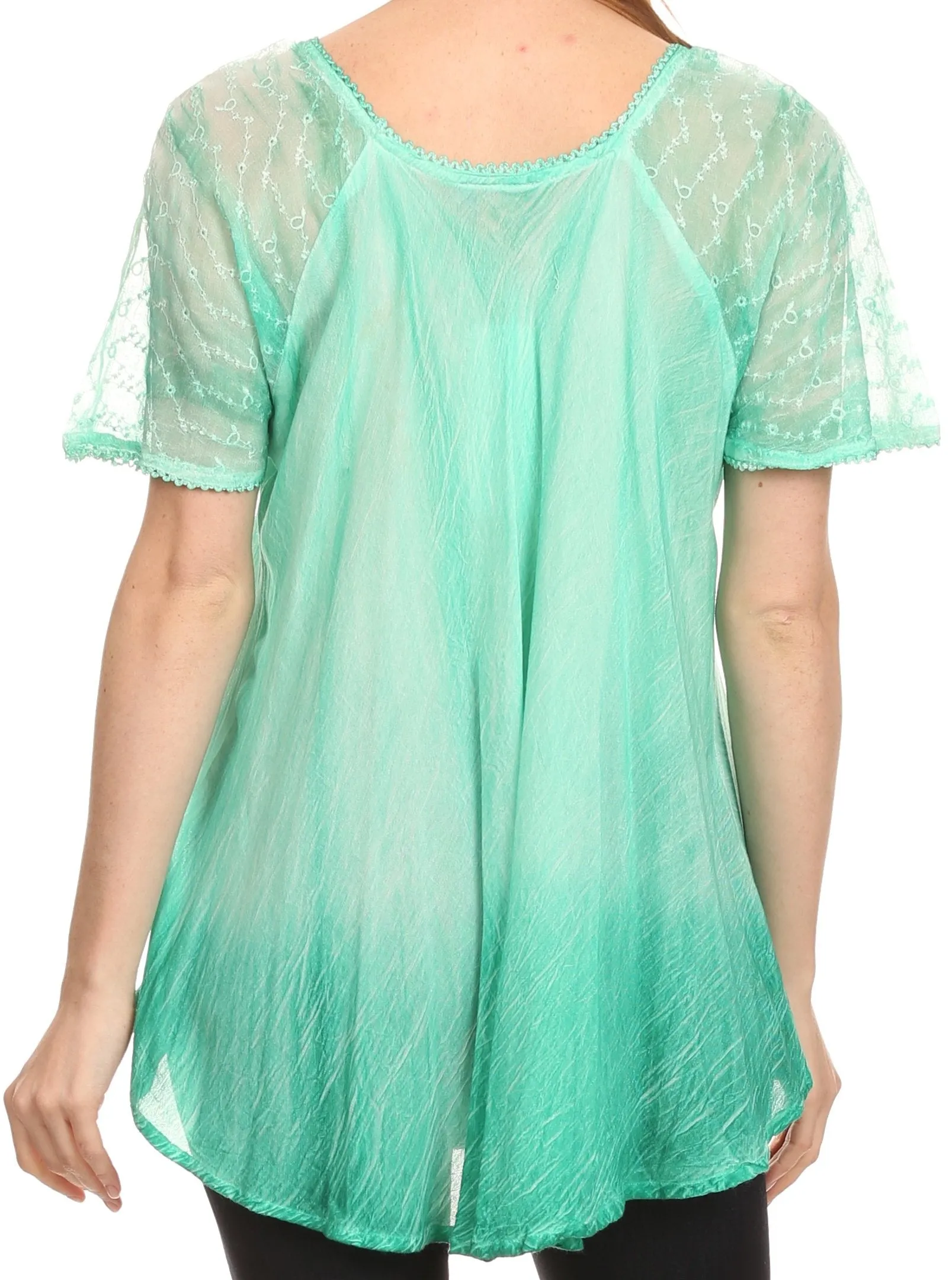 Sakkas Vilma Long Blouse With Embroidery Lace Cap Sleeves And Corset Enclosure