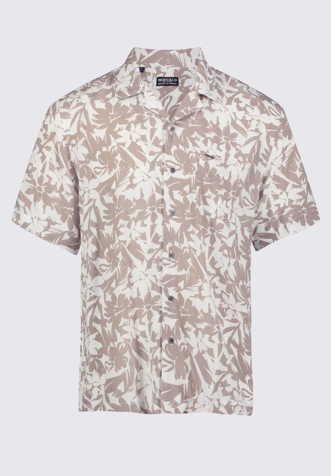 Sandro Men's Short Sleeve Shirt, White and Tan - BM24364