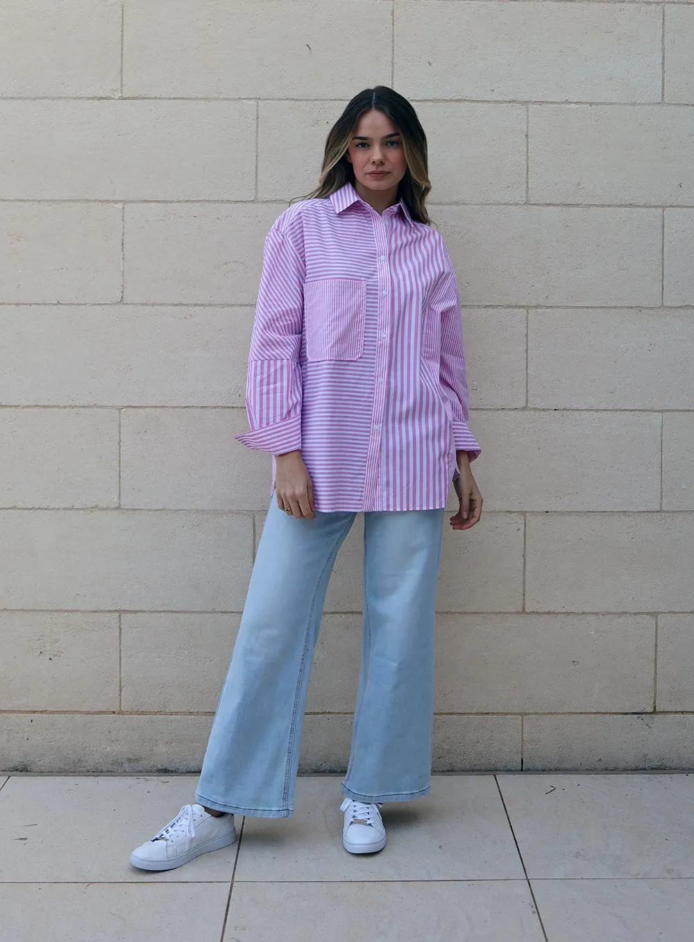 Scarlett Stripe long Sleeve Shirt-PINK