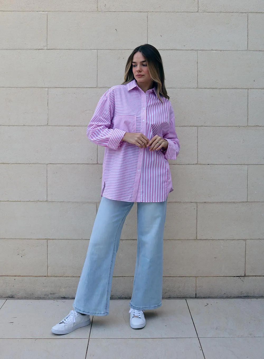 Scarlett Stripe long Sleeve Shirt-PINK