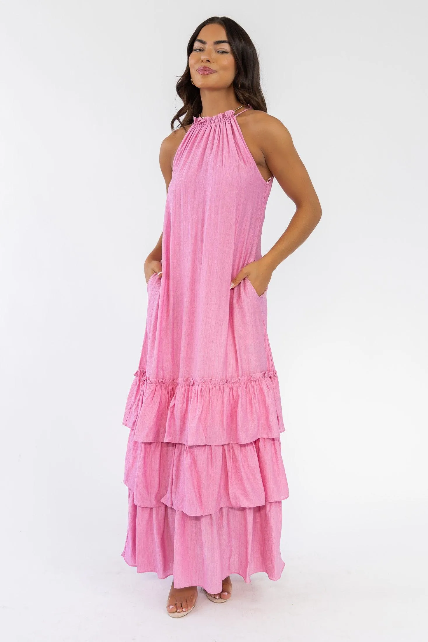 Seren Pink Halter Maxi Dress