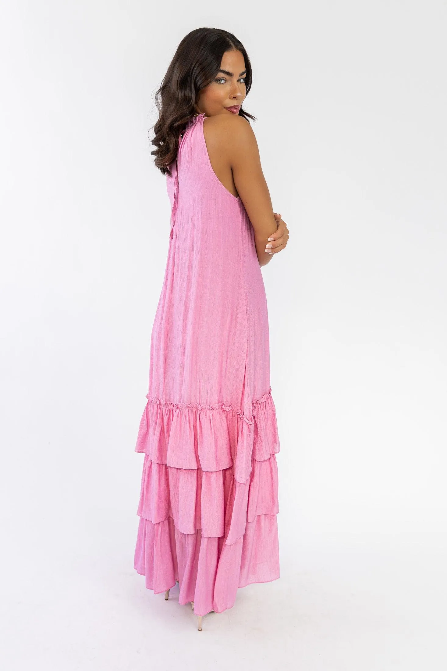 Seren Pink Halter Maxi Dress