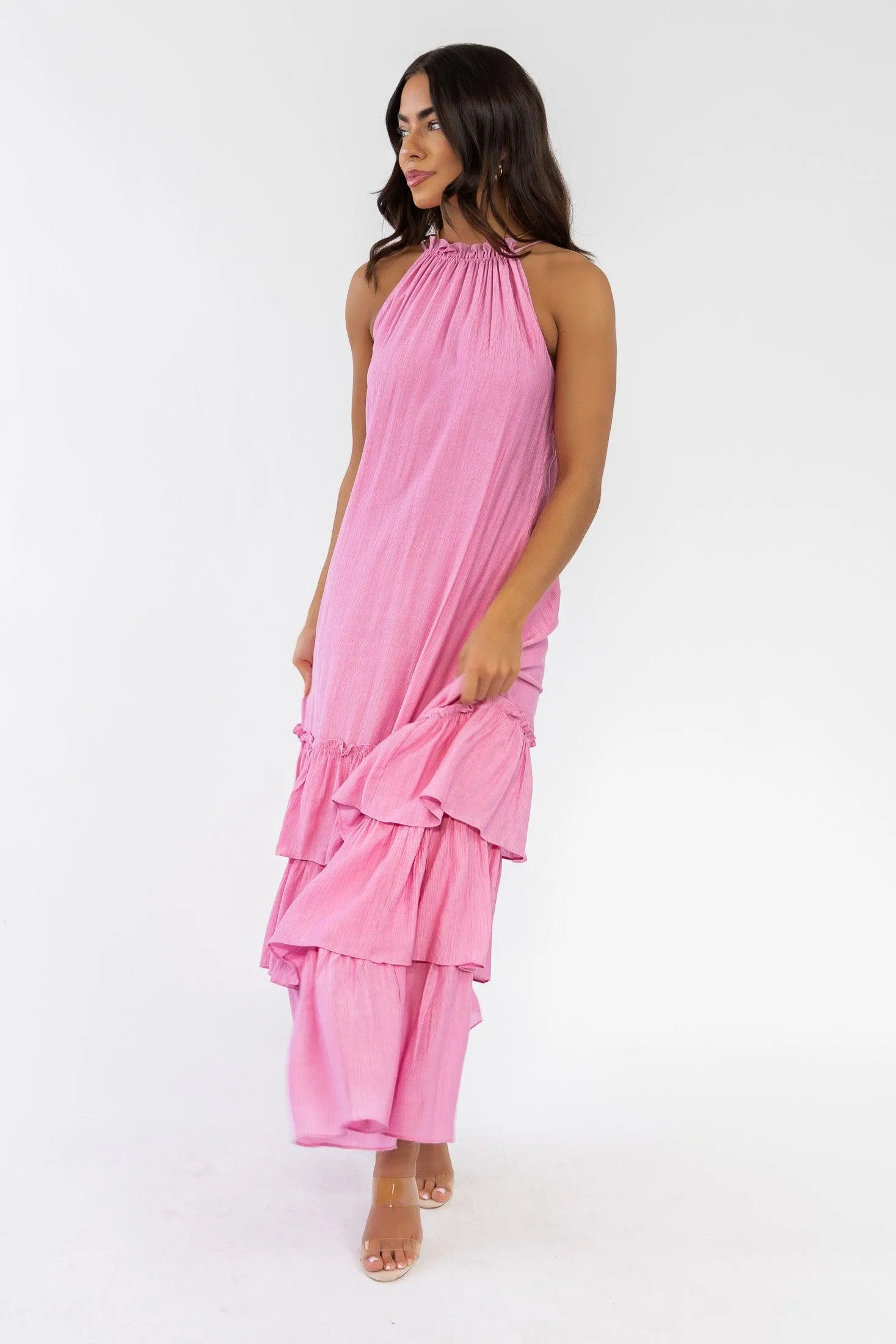 Seren Pink Halter Maxi Dress