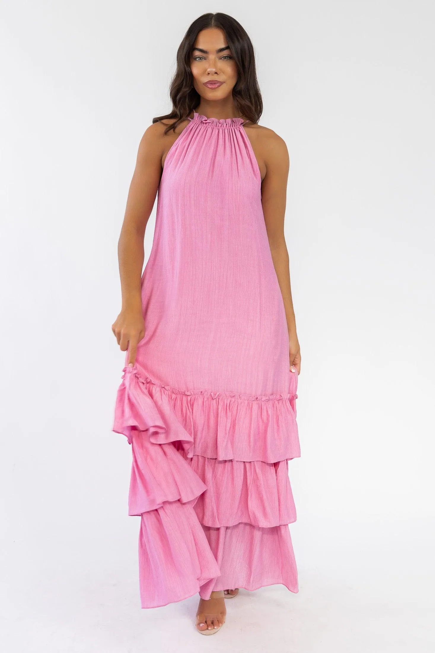 Seren Pink Halter Maxi Dress