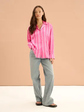 Shield Cerise Stripe Satin Boxy Shirt