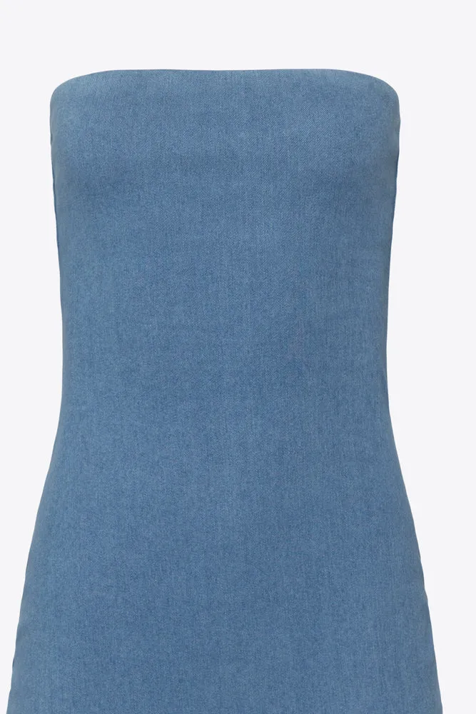 Stretch Denim Tube Midi Dress - Light Denim