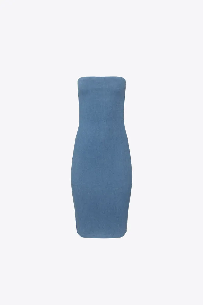 Stretch Denim Tube Midi Dress - Light Denim