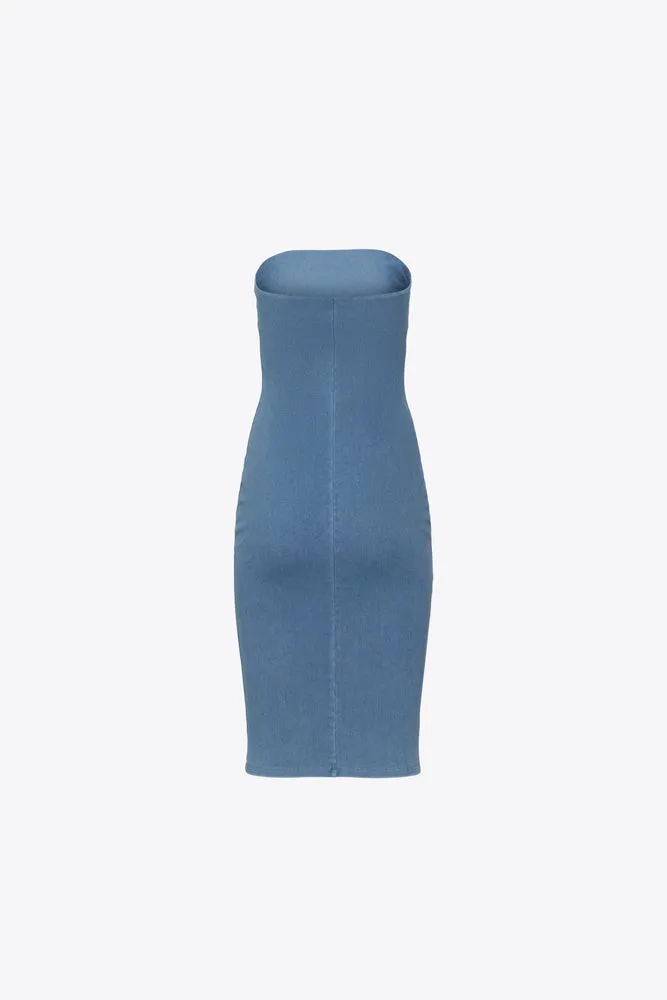 Stretch Denim Tube Midi Dress - Light Denim