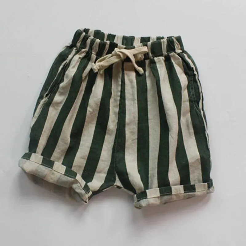 Striped Cotton Elastic Waist Shorts for Boys