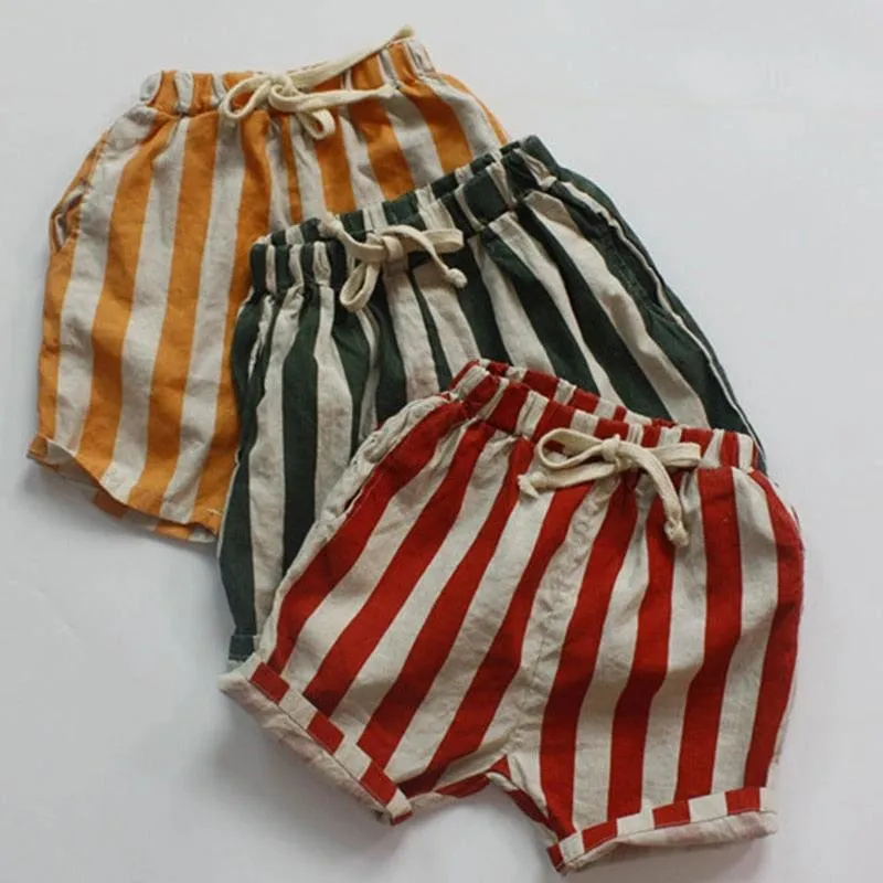 Striped Cotton Elastic Waist Shorts for Boys