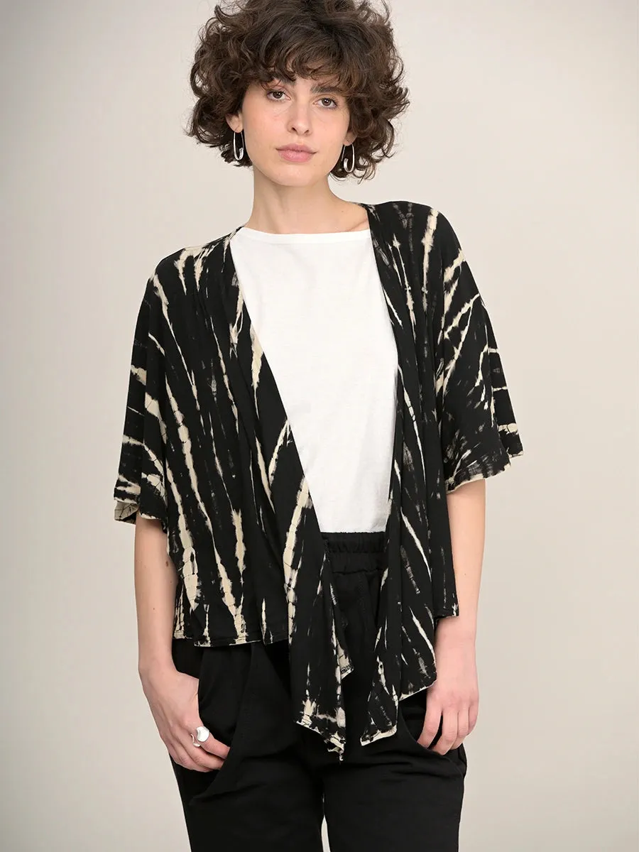 Tie Dye Kimono Style Top - Black & Cream