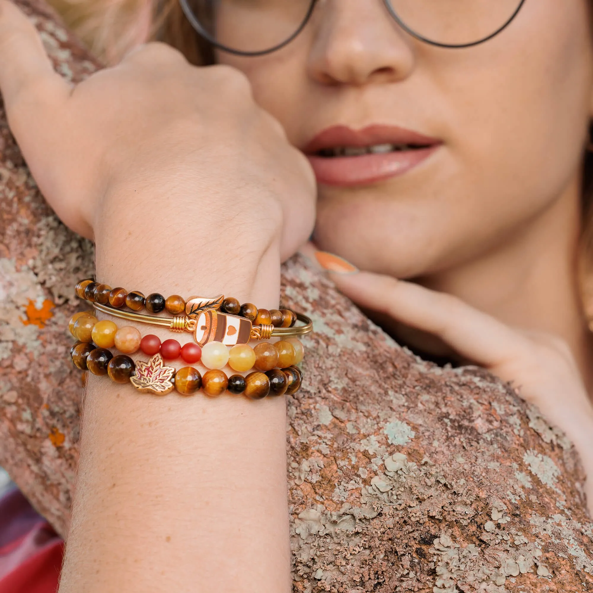 Tiger Eye Maple Leaf Stretch Bracelet