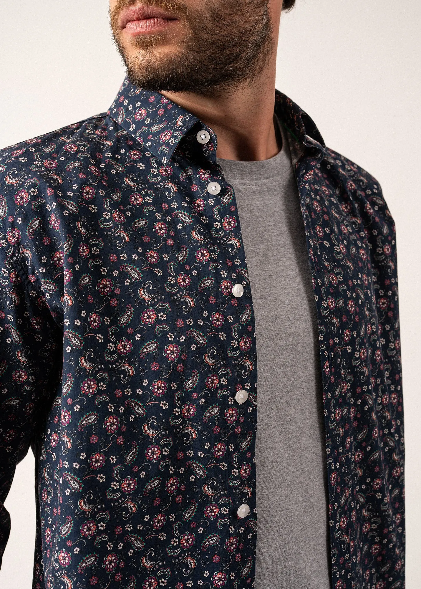 Vinny Floral Patterned Shirt - in cotton poplin (AMIRAL/PRUNE)