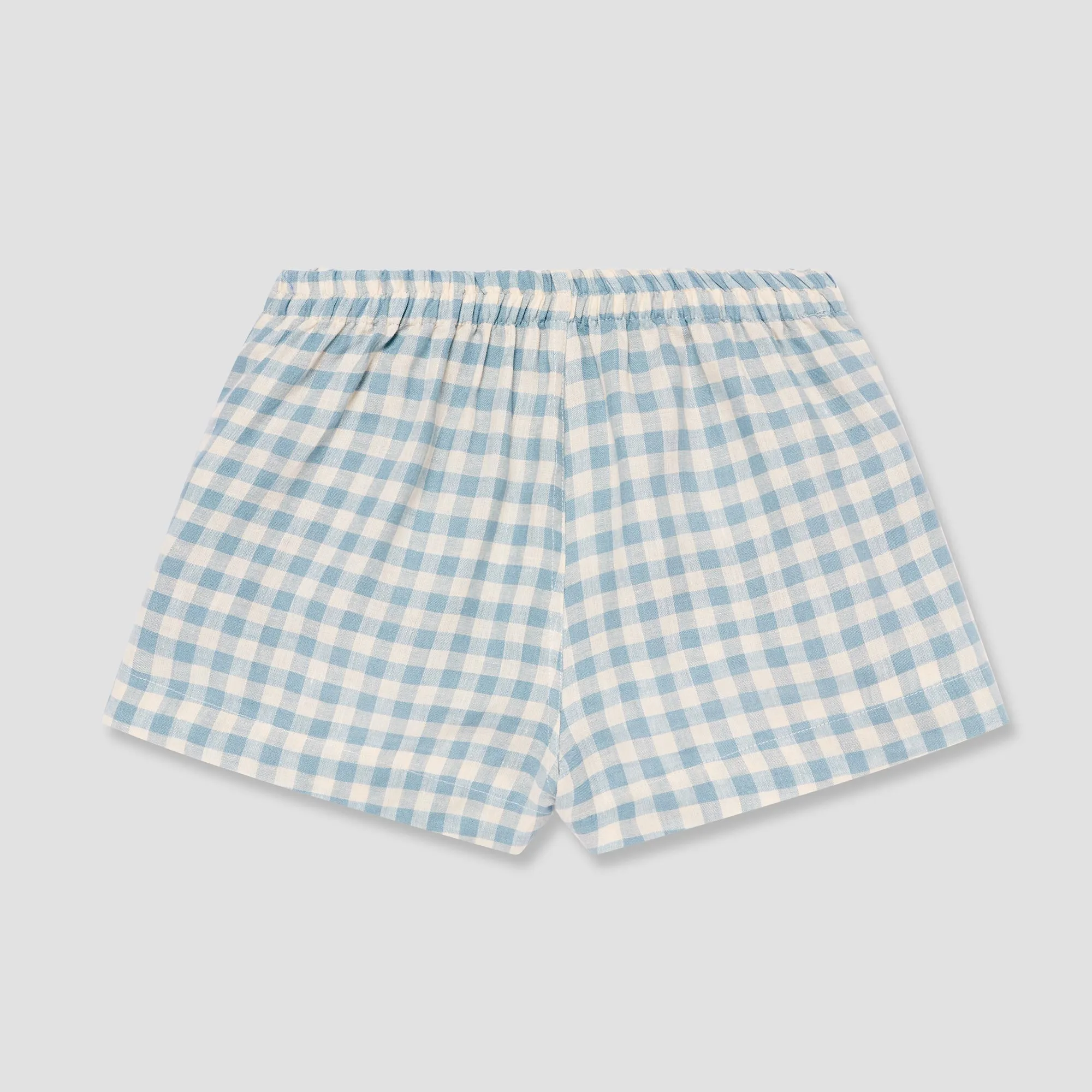 Warm Blue Gingham Linen Pyjama Shorts