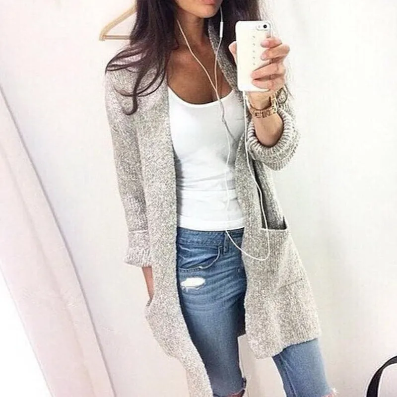 Women Long Sleeve Knitted Cardigan