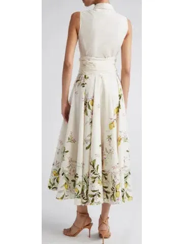 Women’s Belted Floral-Print Sleeveless Midi Dress