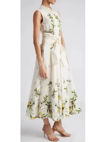 Women’s Belted Floral-Print Sleeveless Midi Dress