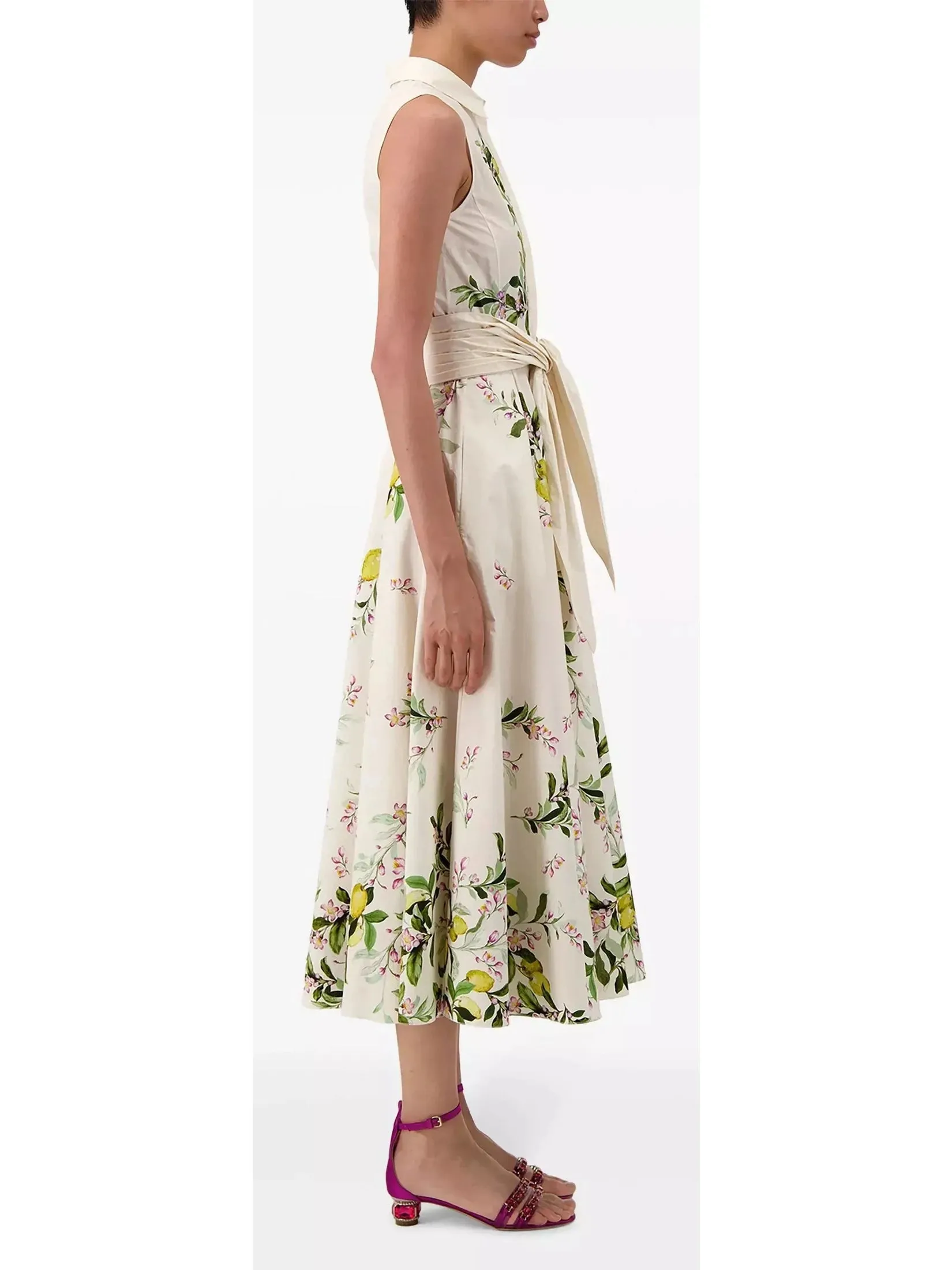 Women’s Belted Floral-Print Sleeveless Midi Dress