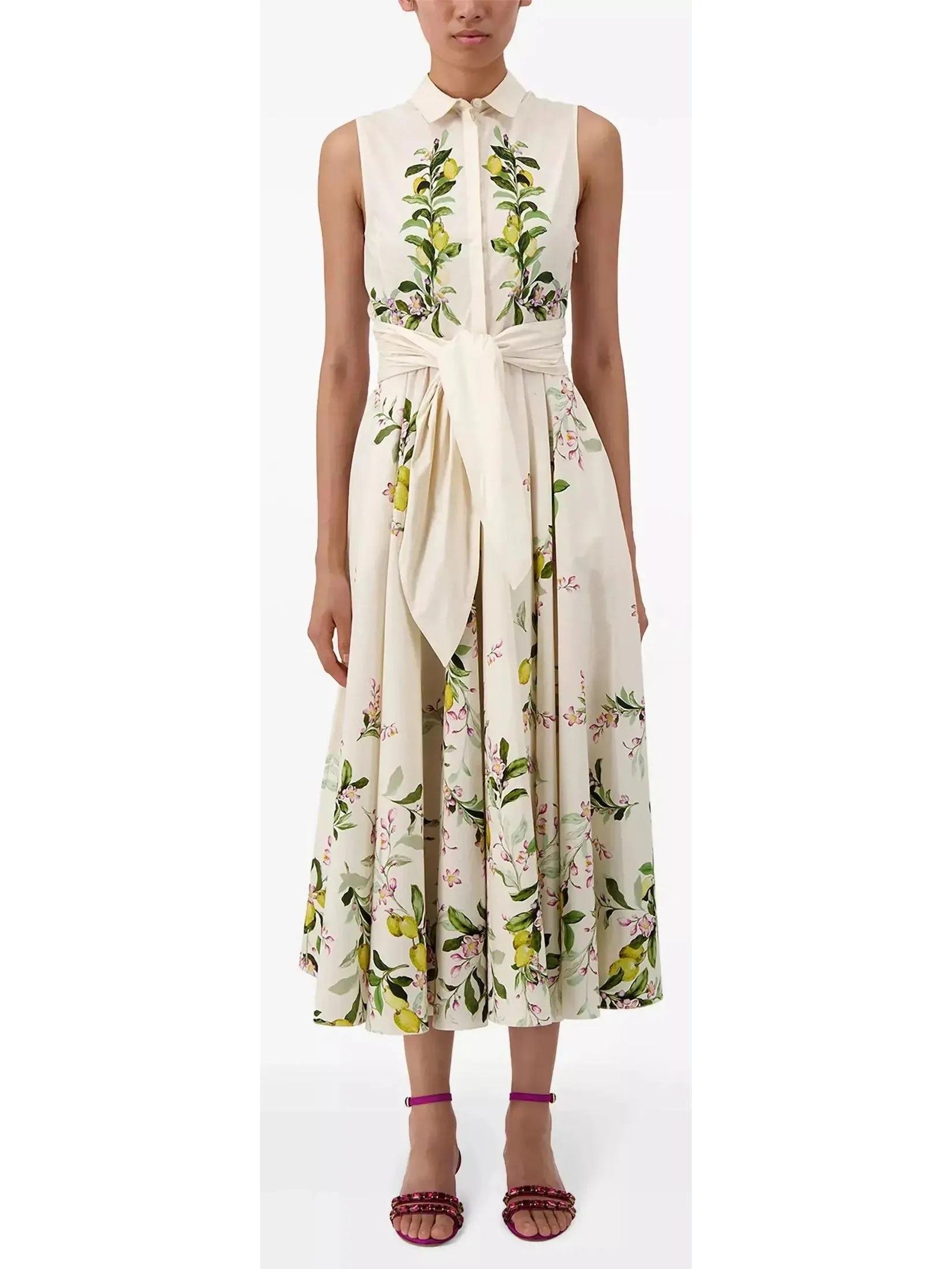 Women’s Belted Floral-Print Sleeveless Midi Dress