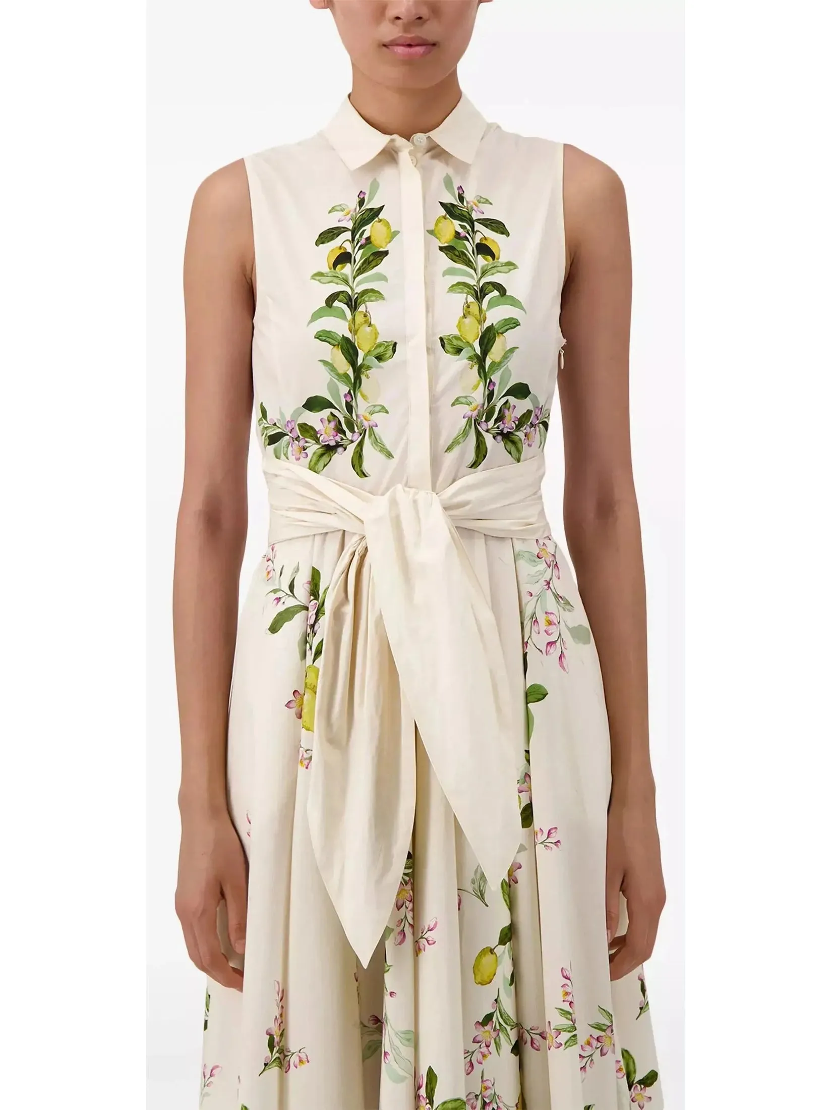 Women’s Belted Floral-Print Sleeveless Midi Dress