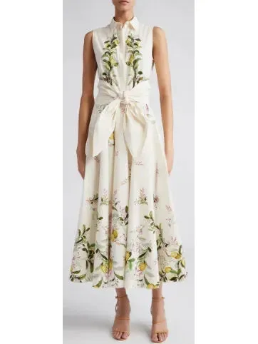 Women’s Belted Floral-Print Sleeveless Midi Dress