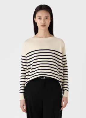 Women's Breton Stripe Jumper in Ecru/Navy