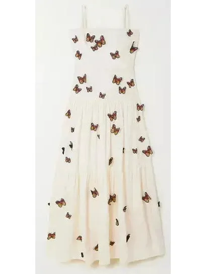 Women’s Butterfly Monarca Appliquéd Tiered Linen Dress