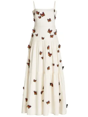 Women’s Butterfly Monarca Appliquéd Tiered Linen Dress