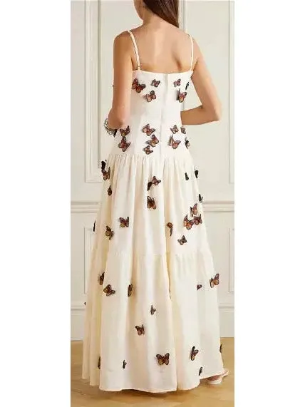 Women’s Butterfly Monarca Appliquéd Tiered Linen Dress