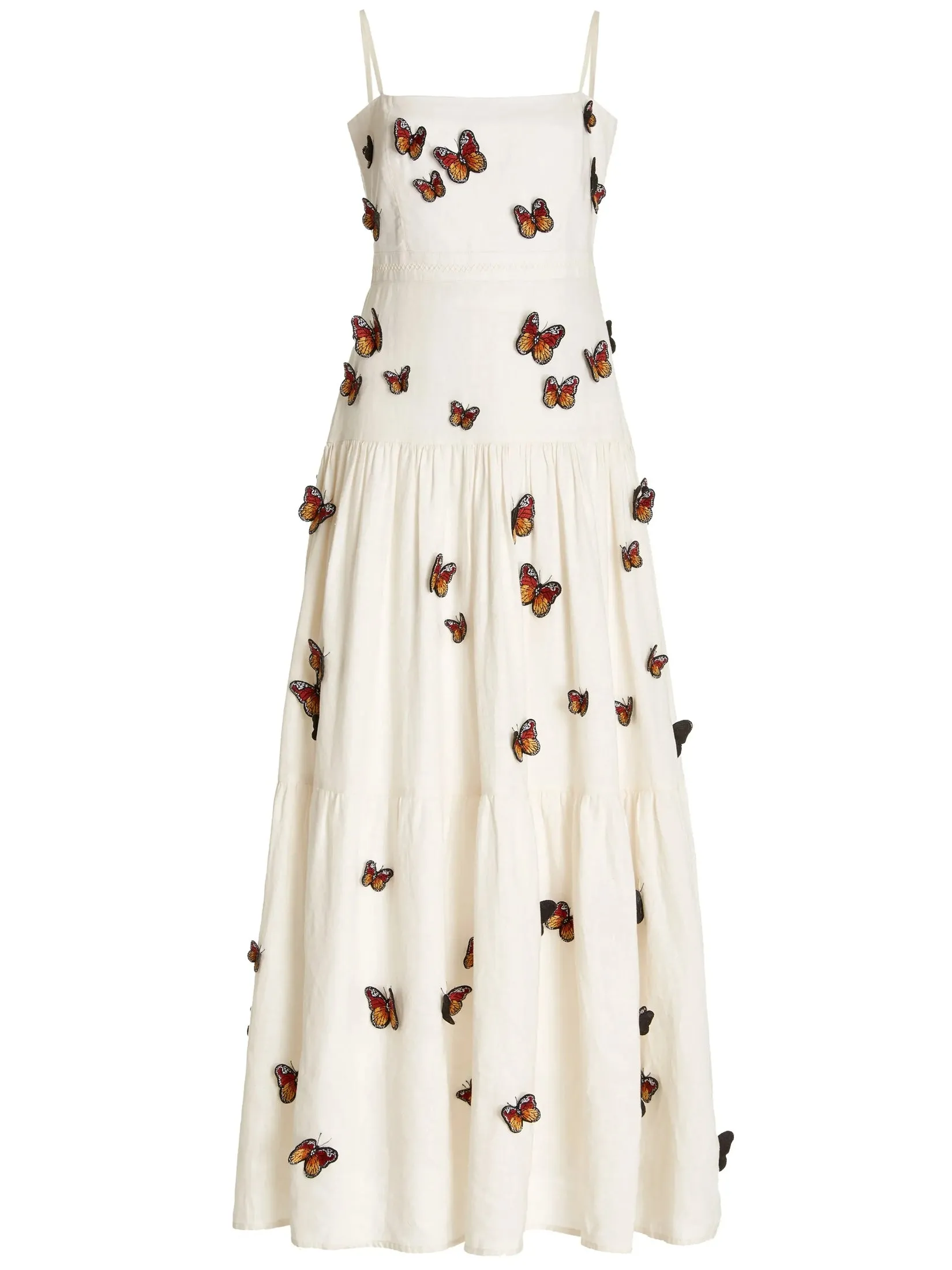 Women’s Butterfly Monarca Appliquéd Tiered Linen Dress